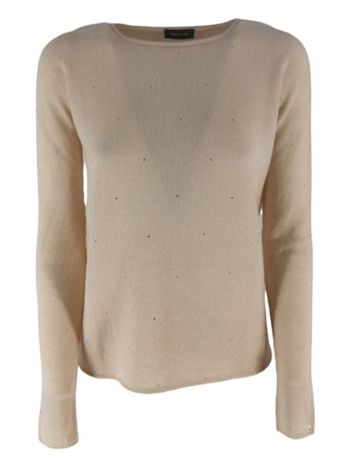 Women's milk crew-neck sweater with sequins Anneclaire | D0322-857206