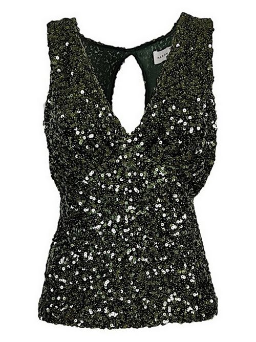 Military green women's top in stretch sequins P.A.R.O.S.H. | D312470-PARIS007