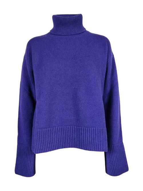 Women's high-neck sweater with ribbed edges in purple P.A.R.O.S.H. | D512120-LATE044