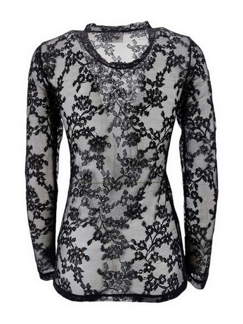 Women's black stretch lace T-shirt P.A.R.O.S.H. | NASTRINO-100003013