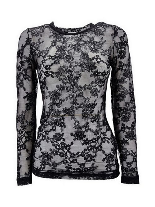 Women's black stretch lace T-shirt P.A.R.O.S.H. | NASTRINO-100003013