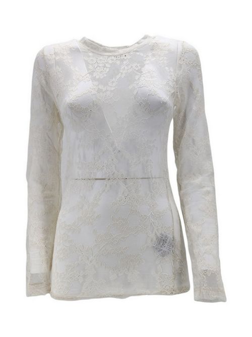 Women's white stretch lace T-shirt P.A.R.O.S.H. | NASTRINO-100003101