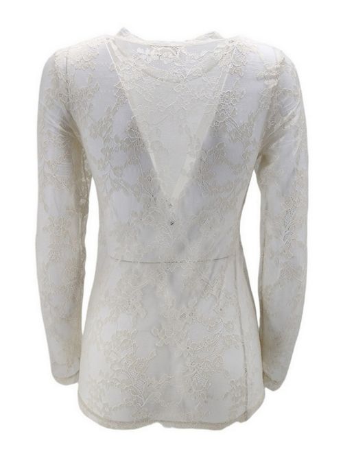 Women's white stretch lace T-shirt P.A.R.O.S.H. | NASTRINO-100003101