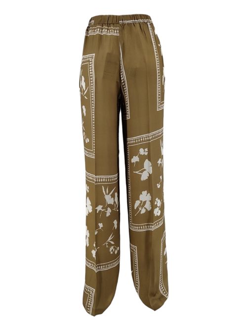 women's wide trousers with camel and ivory flower pattern 1-One | D0071008