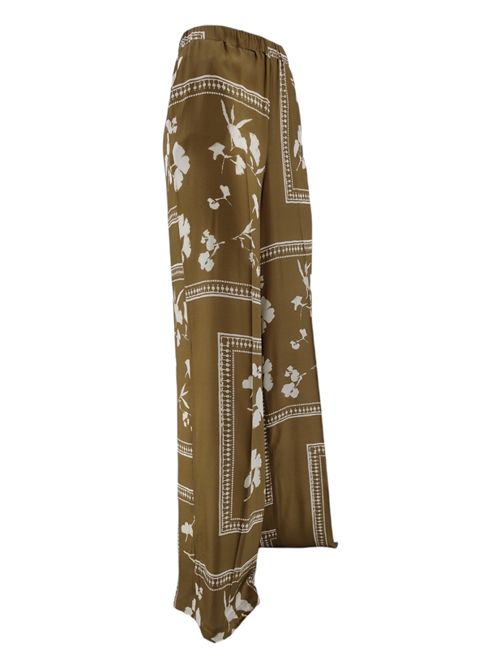 women's wide trousers with camel and ivory flower pattern 1-One | D0071008