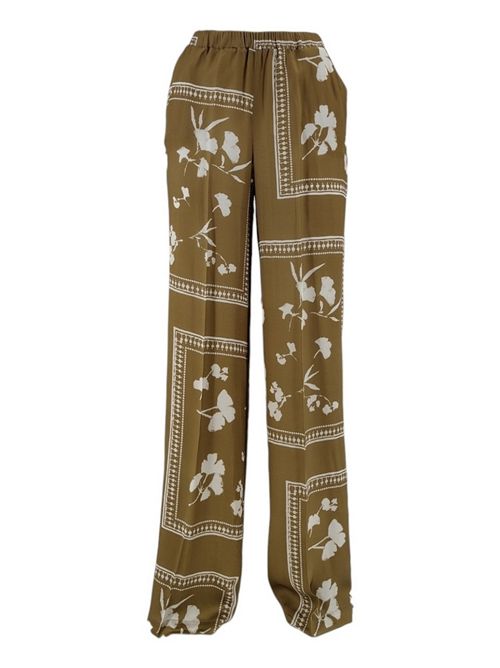 women's wide trousers with camel and ivory flower pattern 1-One | D0071008