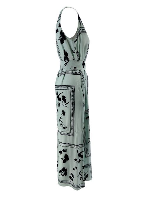 Long women's dress in aqua and black floral patterned jersey 1-One | DD047-109011