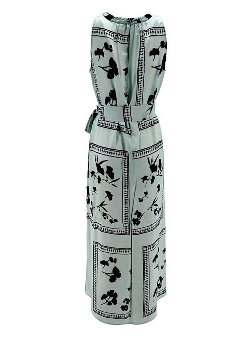 Long women's dress in aqua and black floral patterned jersey 1-One | DD047-109011