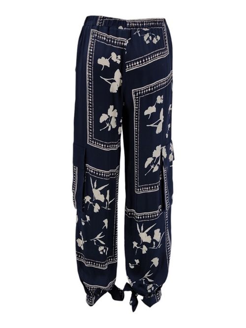 women's cargo trousers with blue and ivory flower pattern 1-One | DD054-109019