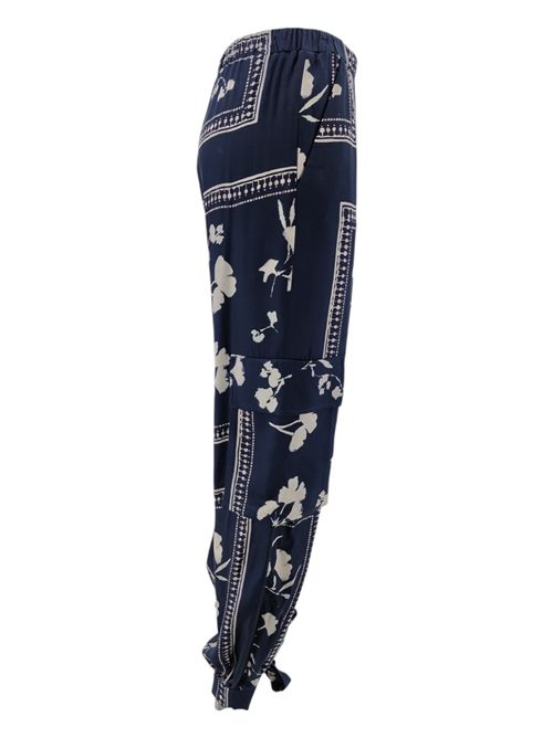 women's cargo trousers with blue and ivory flower pattern 1-One | DD054-109019