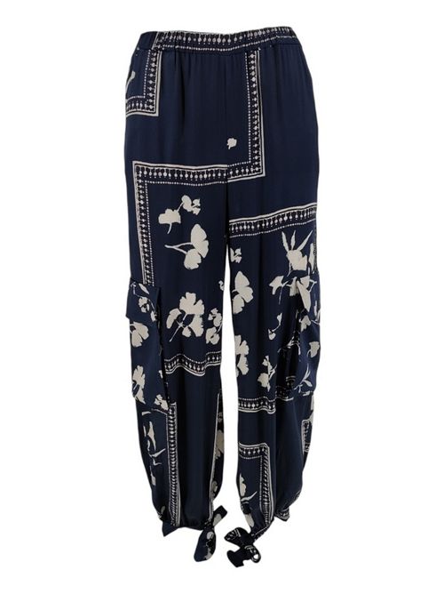 women's cargo trousers with blue and ivory flower pattern 1-One | DD054-109019