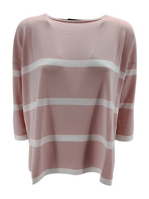 Women's white and pink striped patterned box t-shirt Anneclaire | D0576892