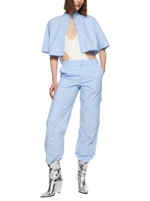 Women's light blue cargo trousers with rhinestones Dondup | DP700-PF0010D-XXXW807