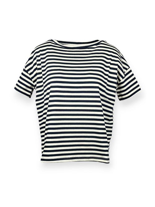 t-shirt donna in cotone rigato blu e bianco Aragona | D3153TR1200