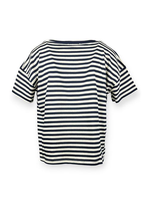 t-shirt donna in cotone rigato blu e bianco Aragona | D3153TR1200